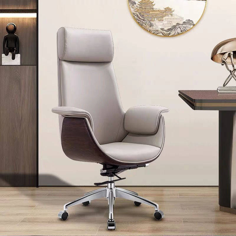 Modern Office Chair Leather Adjustable Seat Height Swivel Chair with Wheels Grey Faux Leather 1 Piece Clearhalo 'furn' 'furn_office_chair' 'Furniture' 'Office Chairs' 'Office Furniture' 'office_chair' 6913471
