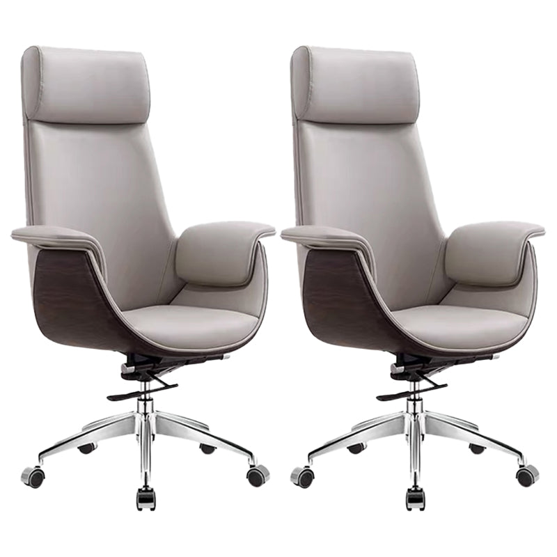 Modern Office Chair Leather Adjustable Seat Height Swivel Chair with Wheels Grey 2 Piece Set Clearhalo 'furn' 'furn_office_chair' 'Furniture' 'Office Chairs' 'Office Furniture' 'office_chair' 6913472