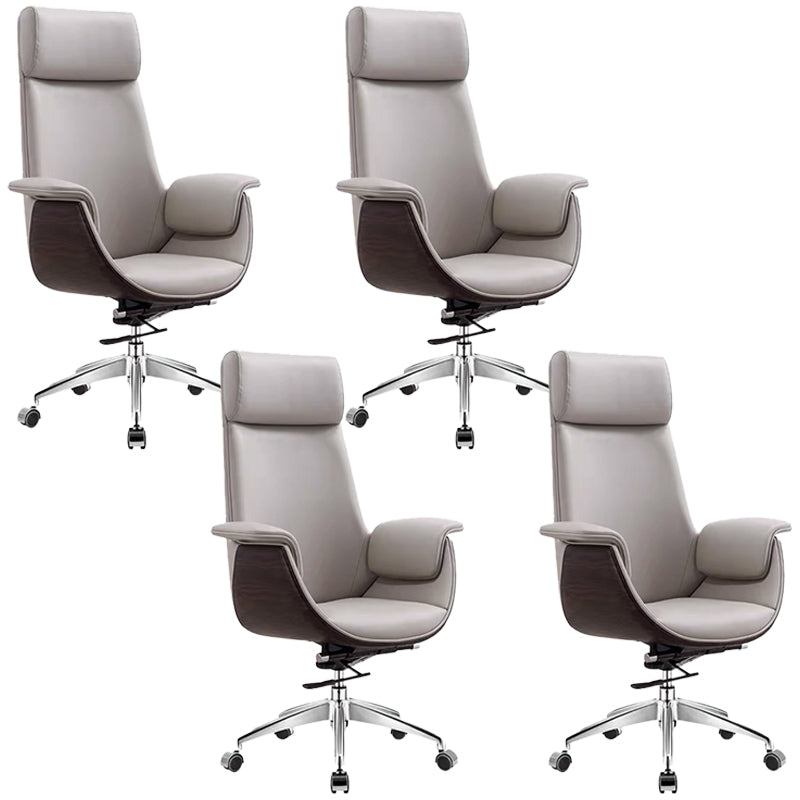 Modern Office Chair Leather Adjustable Seat Height Swivel Chair with Wheels Grey 4 Piece Set Clearhalo 'furn' 'furn_office_chair' 'Furniture' 'Office Chairs' 'Office Furniture' 'office_chair' 6913474