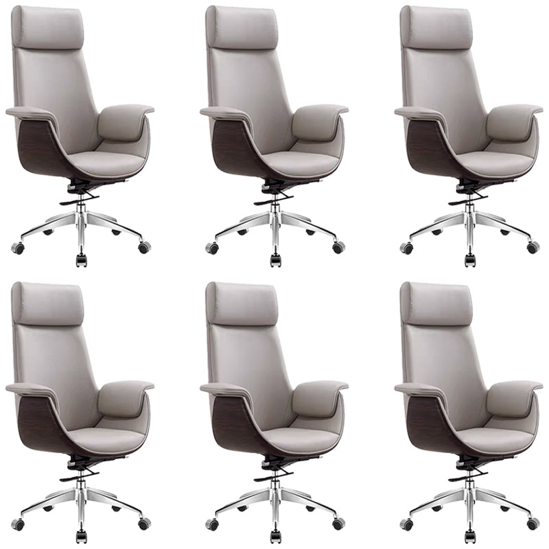 Modern Office Chair Leather Adjustable Seat Height Swivel Chair with Wheels Grey 6 Piece Set Clearhalo 'furn' 'furn_office_chair' 'Furniture' 'Office Chairs' 'Office Furniture' 'office_chair' 6913475