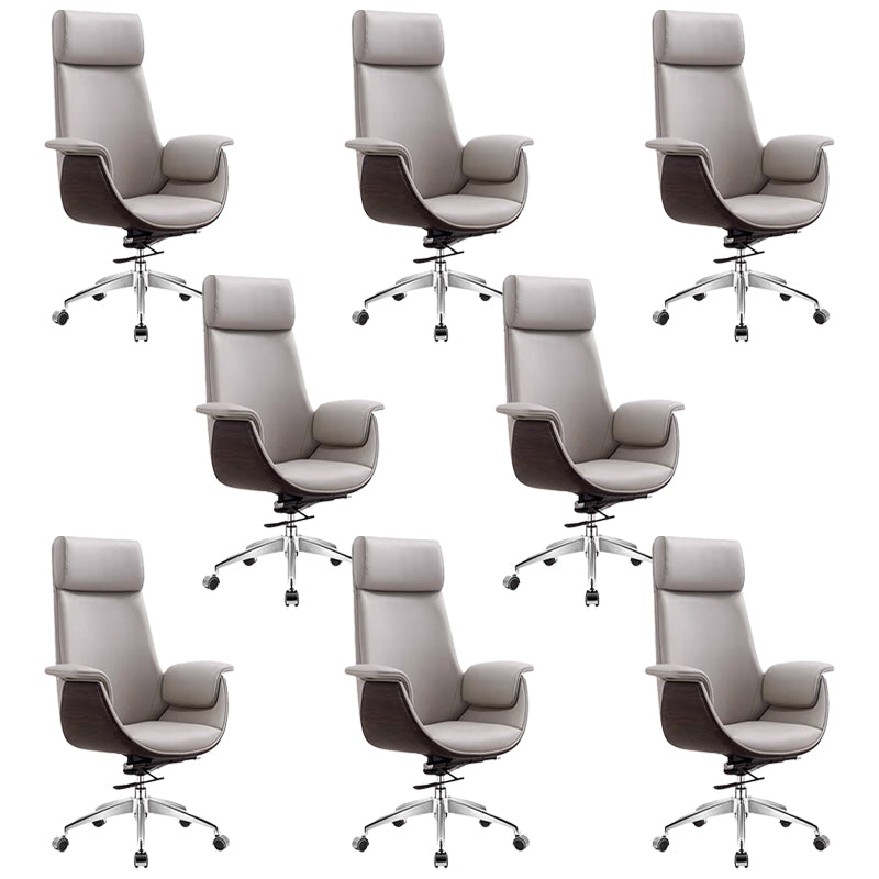 Modern Office Chair Leather Adjustable Seat Height Swivel Chair with Wheels Grey 8 Piece Set Clearhalo 'furn' 'furn_office_chair' 'Furniture' 'Office Chairs' 'Office Furniture' 'office_chair' 6913478