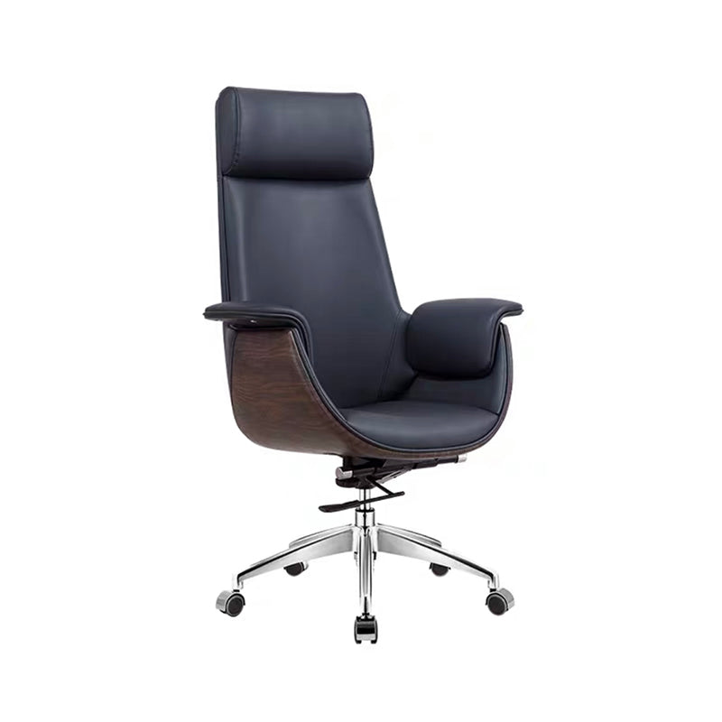 Modern Office Chair Leather Adjustable Seat Height Swivel Chair with Wheels Black 1 Piece Clearhalo 'furn' 'furn_office_chair' 'Furniture' 'Office Chairs' 'Office Furniture' 'office_chair' 6913480