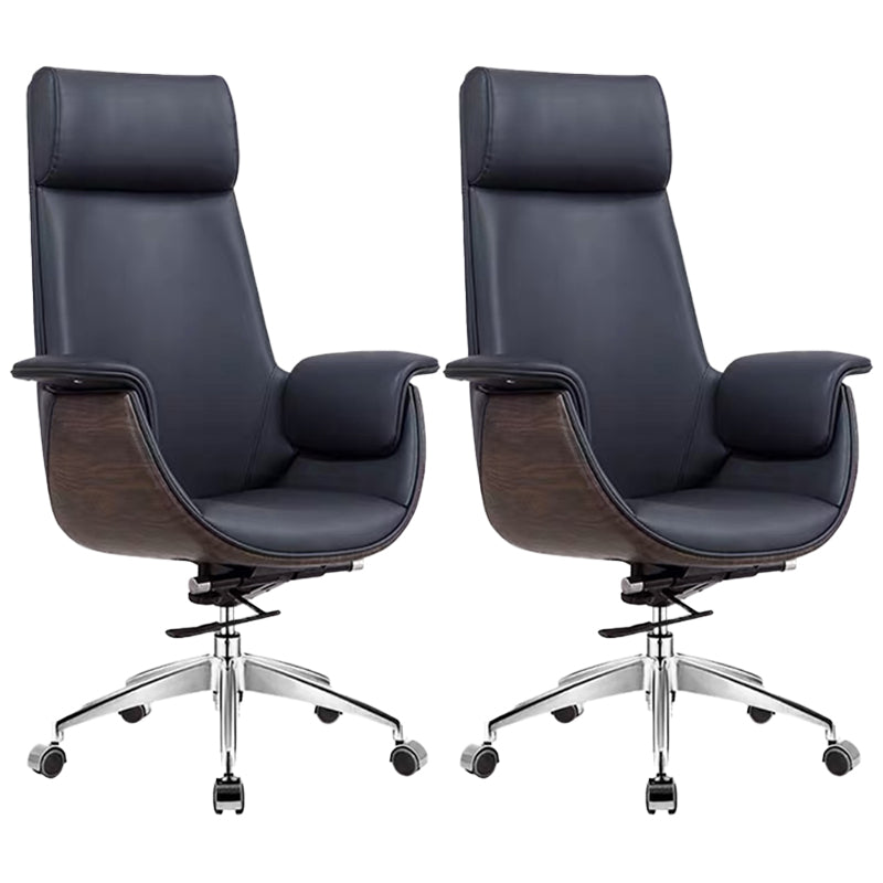 Modern Office Chair Leather Adjustable Seat Height Swivel Chair with Wheels Black 2 Piece Set Clearhalo 'furn' 'furn_office_chair' 'Furniture' 'Office Chairs' 'Office Furniture' 'office_chair' 6913481