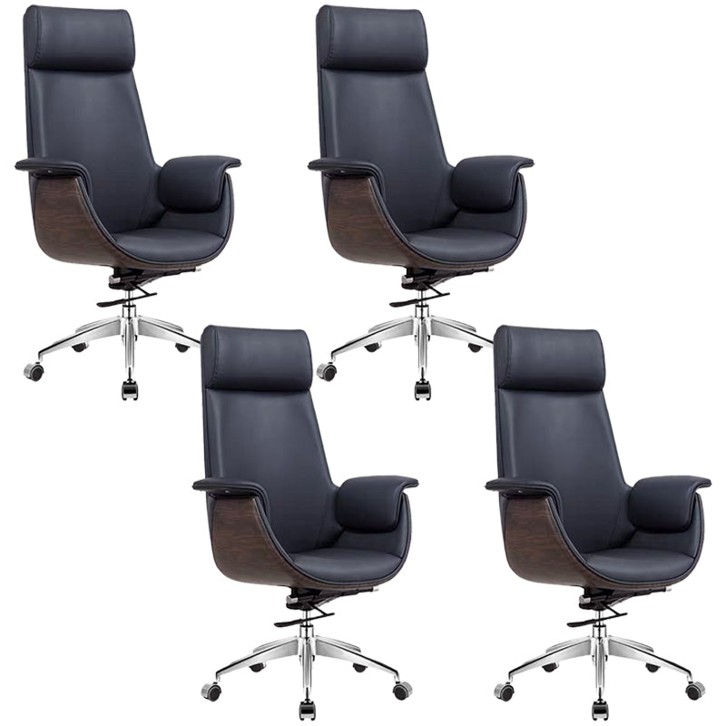Modern Office Chair Leather Adjustable Seat Height Swivel Chair with Wheels Black 4 Piece Set Clearhalo 'furn' 'furn_office_chair' 'Furniture' 'Office Chairs' 'Office Furniture' 'office_chair' 6913484