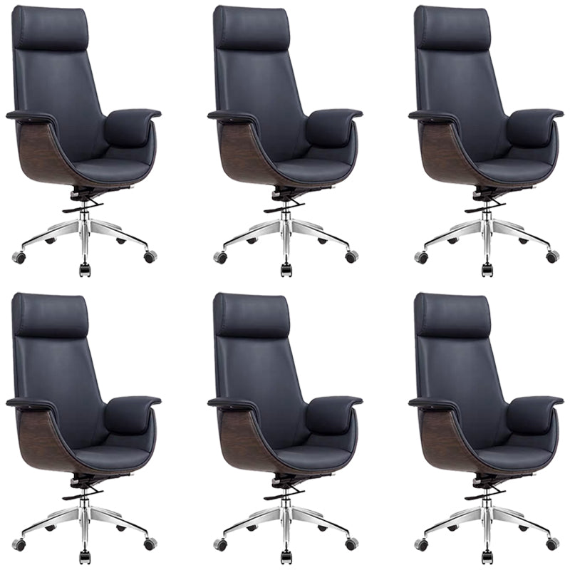 Modern Office Chair Leather Adjustable Seat Height Swivel Chair with Wheels Black 6 Piece Set Clearhalo 'furn' 'furn_office_chair' 'Furniture' 'Office Chairs' 'Office Furniture' 'office_chair' 6913486