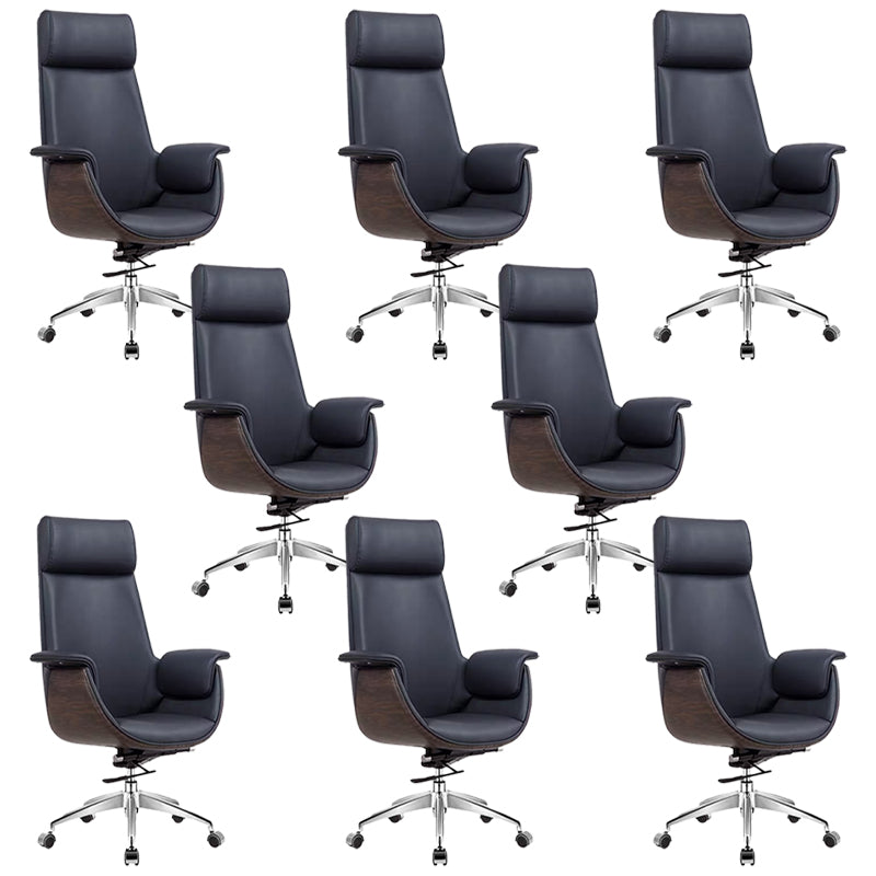 Modern Office Chair Leather Adjustable Seat Height Swivel Chair with Wheels Black 8 Piece Set Clearhalo 'furn' 'furn_office_chair' 'Furniture' 'Office Chairs' 'Office Furniture' 'office_chair' 6913487