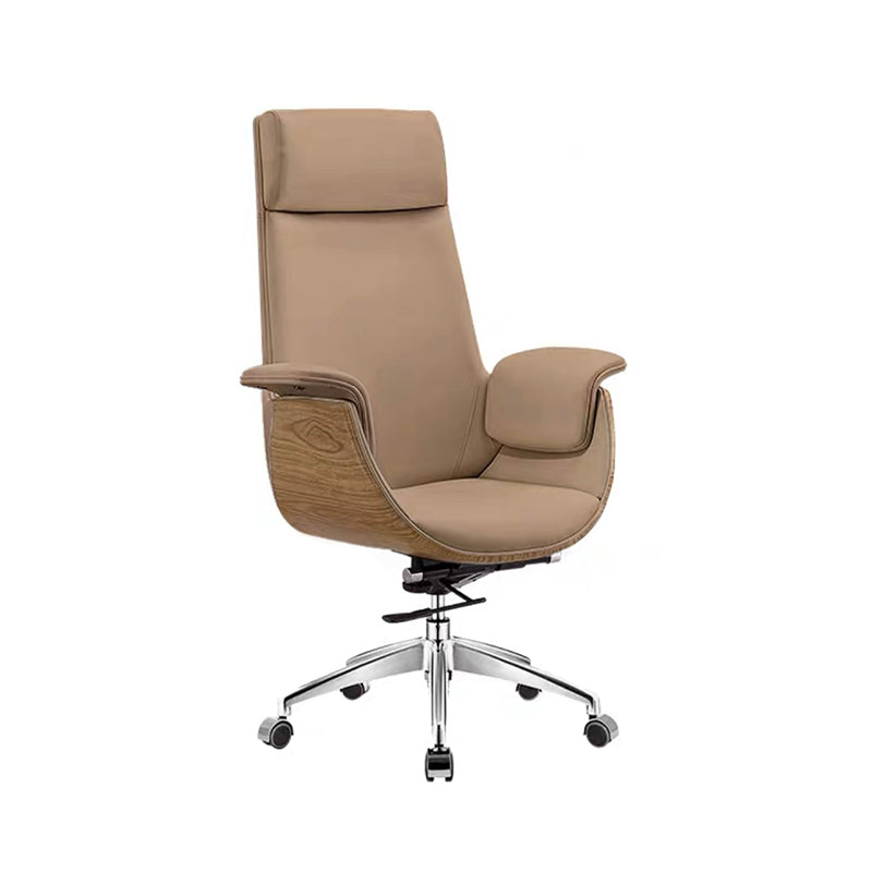 Modern Office Chair Leather Adjustable Seat Height Swivel Chair with Wheels Brown 1 Piece Clearhalo 'furn' 'furn_office_chair' 'Furniture' 'Office Chairs' 'Office Furniture' 'office_chair' 6913489