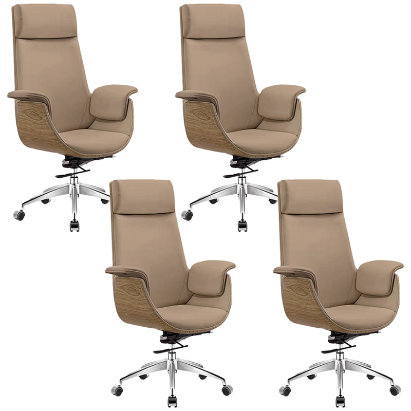 Modern Office Chair Leather Adjustable Seat Height Swivel Chair with Wheels Brown 4 Piece Set Clearhalo 'furn' 'furn_office_chair' 'Furniture' 'Office Chairs' 'Office Furniture' 'office_chair' 6913491