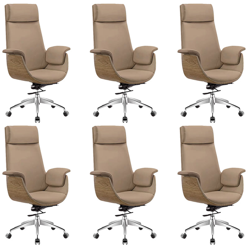 Modern Office Chair Leather Adjustable Seat Height Swivel Chair with Wheels Brown 6 Piece Set Clearhalo 'furn' 'furn_office_chair' 'Furniture' 'Office Chairs' 'Office Furniture' 'office_chair' 6913492