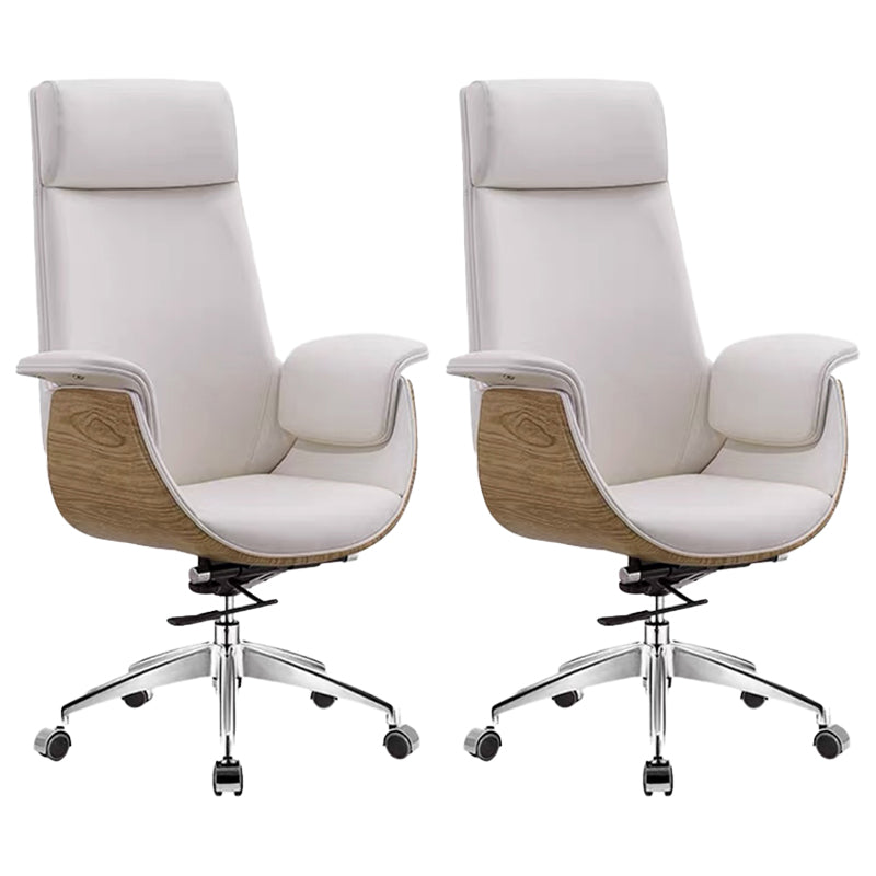 Modern Office Chair Leather Adjustable Seat Height Swivel Chair with Wheels White 2 Piece Set Clearhalo 'furn' 'furn_office_chair' 'Furniture' 'Office Chairs' 'Office Furniture' 'office_chair' 6913495