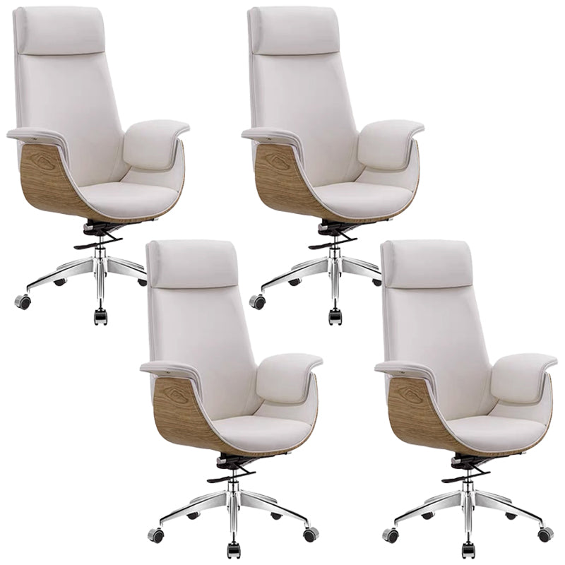 Modern Office Chair Leather Adjustable Seat Height Swivel Chair with Wheels White 4 Piece Set Clearhalo 'furn' 'furn_office_chair' 'Furniture' 'Office Chairs' 'Office Furniture' 'office_chair' 6913496