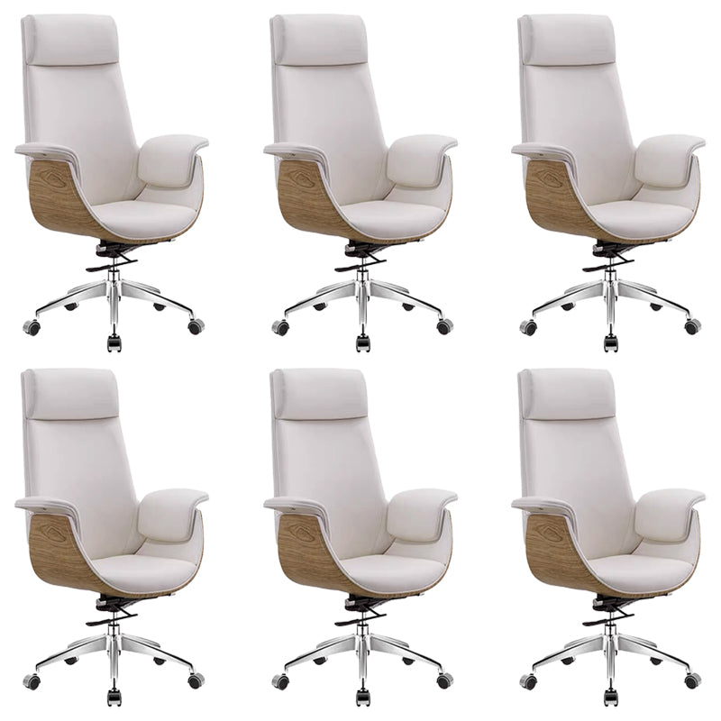 Modern Office Chair Leather Adjustable Seat Height Swivel Chair with Wheels White 6 Piece Set Clearhalo 'furn' 'furn_office_chair' 'Furniture' 'Office Chairs' 'Office Furniture' 'office_chair' 6913497