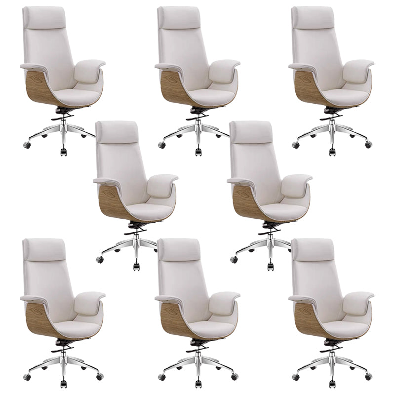 Modern Office Chair Leather Adjustable Seat Height Swivel Chair with Wheels White 8 Piece Set Clearhalo 'furn' 'furn_office_chair' 'Furniture' 'Office Chairs' 'Office Furniture' 'office_chair' 6913498
