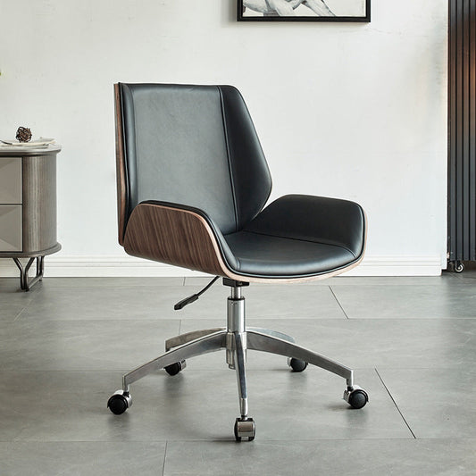 Modern Leather Swivel Chair Armless Adjustable Seat Height Office Chair with Wheels Black 1 Piece