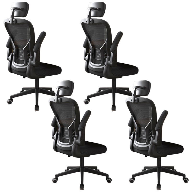 Modern Office Chair Adjustable Seat Height Swivel Chair with Breathable Back Black 4 Piece Set With Headrest Clearhalo 'furn' 'furn_office_chair' 'Furniture' 'Office Chairs' 'Office Furniture' 'office_chair' 6913614