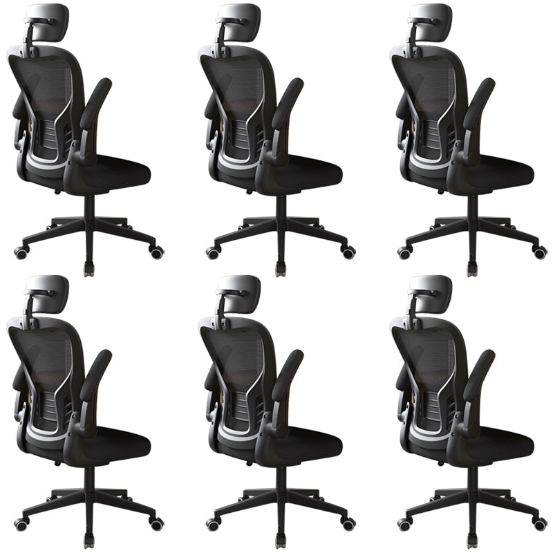 Modern Office Chair Adjustable Seat Height Swivel Chair with Breathable Back Black 6 Piece Set With Headrest Clearhalo 'furn' 'furn_office_chair' 'Furniture' 'Office Chairs' 'Office Furniture' 'office_chair' 6913615