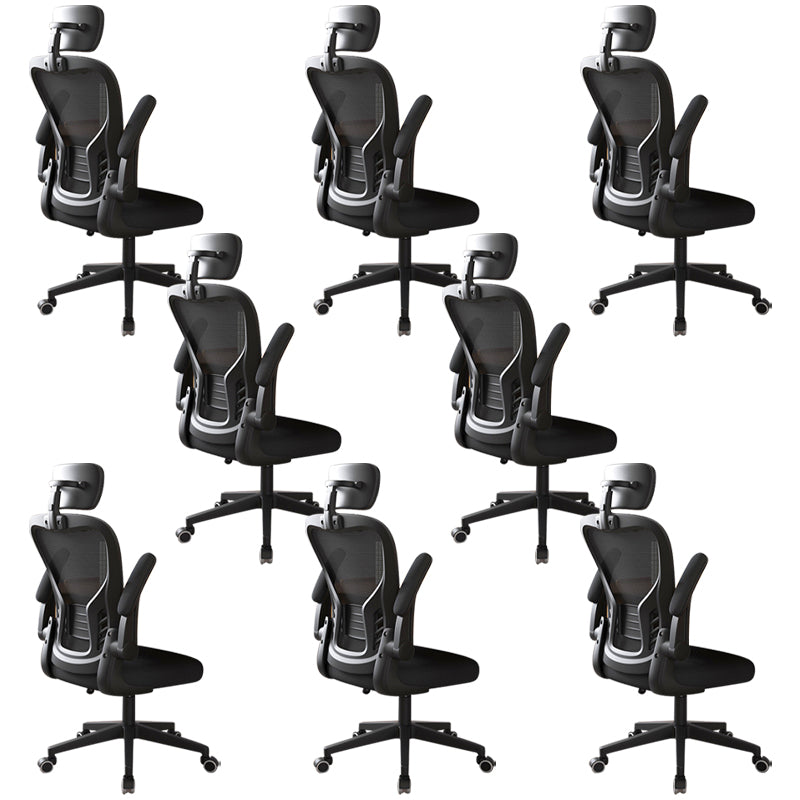 Modern Office Chair Adjustable Seat Height Swivel Chair with Breathable Back Black 8 Piece Set With Headrest Clearhalo 'furn' 'furn_office_chair' 'Furniture' 'Office Chairs' 'Office Furniture' 'office_chair' 6913617