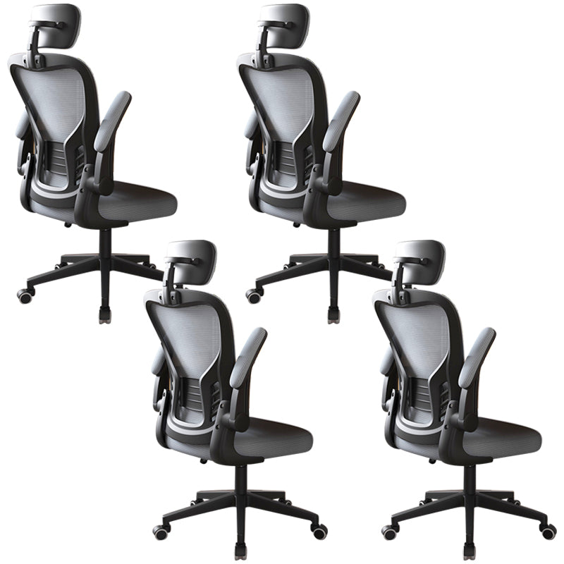 Modern Office Chair Adjustable Seat Height Swivel Chair with Breathable Back Black-Gray 4 Piece Set With Headrest Clearhalo 'furn' 'furn_office_chair' 'Furniture' 'Office Chairs' 'Office Furniture' 'office_chair' 6913625