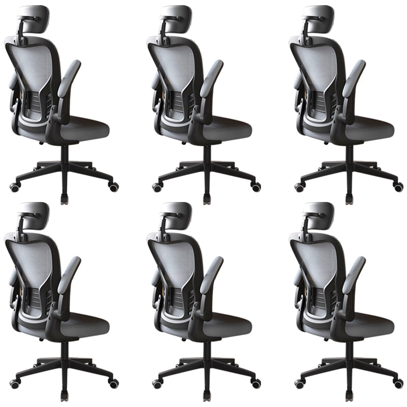 Modern Office Chair Adjustable Seat Height Swivel Chair with Breathable Back Black-Gray 6 Piece Set With Headrest Clearhalo 'furn' 'furn_office_chair' 'Furniture' 'Office Chairs' 'Office Furniture' 'office_chair' 6913626