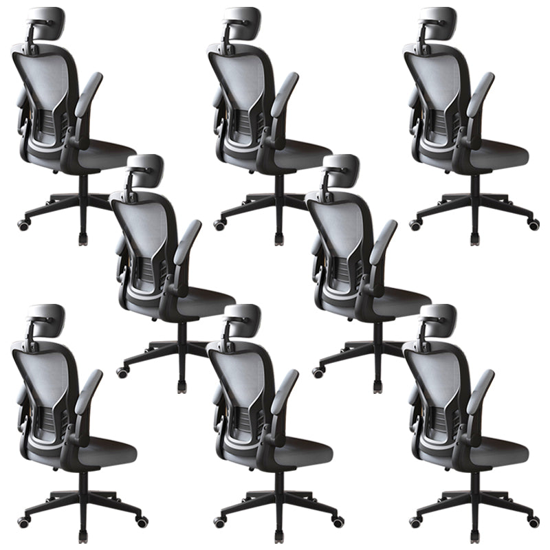 Modern Office Chair Adjustable Seat Height Swivel Chair with Breathable Back Black-Gray 8 Piece Set With Headrest Clearhalo 'furn' 'furn_office_chair' 'Furniture' 'Office Chairs' 'Office Furniture' 'office_chair' 6913627