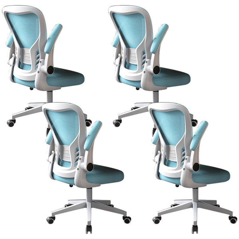 Modern Office Chair Adjustable Seat Height Swivel Chair with Breathable Back White-Blue 4 Piece Set Without Headrest Clearhalo 'furn' 'furn_office_chair' 'Furniture' 'Office Chairs' 'Office Furniture' 'office_chair' 6913630