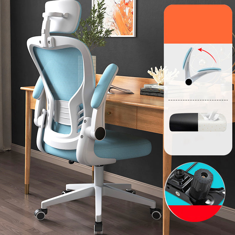 Modern Office Chair Adjustable Seat Height Swivel Chair with Breathable Back White-Blue 1 Piece With Headrest Clearhalo 'furn' 'furn_office_chair' 'Furniture' 'Office Chairs' 'Office Furniture' 'office_chair' 6913633