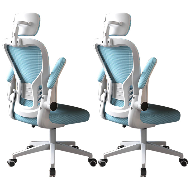 Modern Office Chair Adjustable Seat Height Swivel Chair with Breathable Back White-Blue 2 Piece Set With Headrest Clearhalo 'furn' 'furn_office_chair' 'Furniture' 'Office Chairs' 'Office Furniture' 'office_chair' 6913634