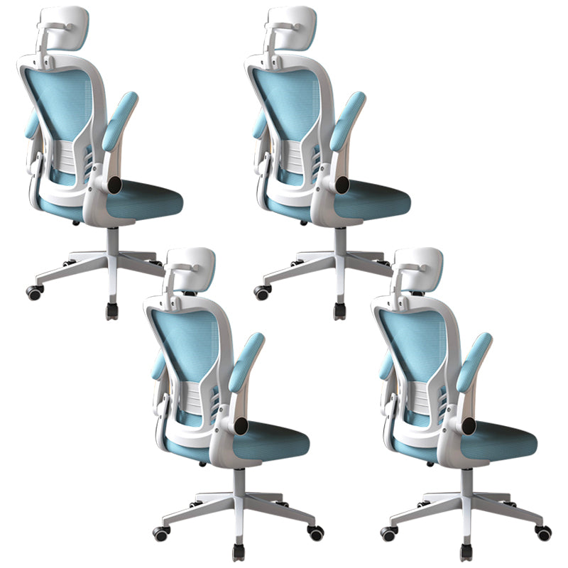 Modern Office Chair Adjustable Seat Height Swivel Chair with Breathable Back White-Blue 4 Piece Set With Headrest Clearhalo 'furn' 'furn_office_chair' 'Furniture' 'Office Chairs' 'Office Furniture' 'office_chair' 6913635