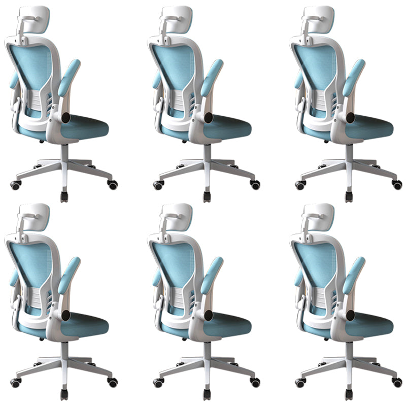 Modern Office Chair Adjustable Seat Height Swivel Chair with Breathable Back White-Blue 6 Piece Set With Headrest Clearhalo 'furn' 'furn_office_chair' 'Furniture' 'Office Chairs' 'Office Furniture' 'office_chair' 6913636