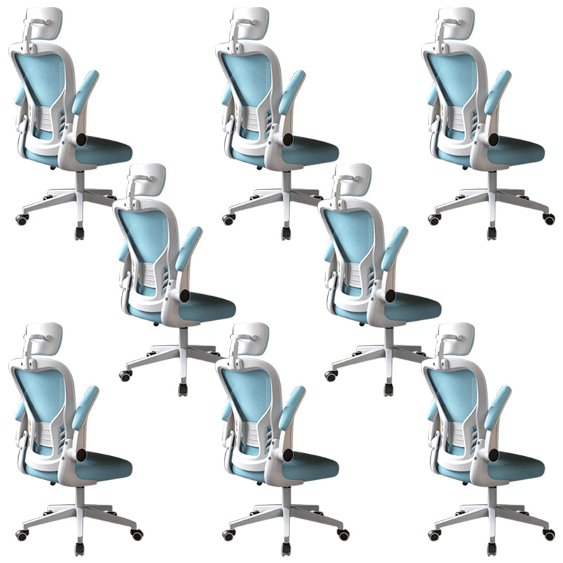 Modern Office Chair Adjustable Seat Height Swivel Chair with Breathable Back White-Blue 8 Piece Set With Headrest Clearhalo 'furn' 'furn_office_chair' 'Furniture' 'Office Chairs' 'Office Furniture' 'office_chair' 6913637