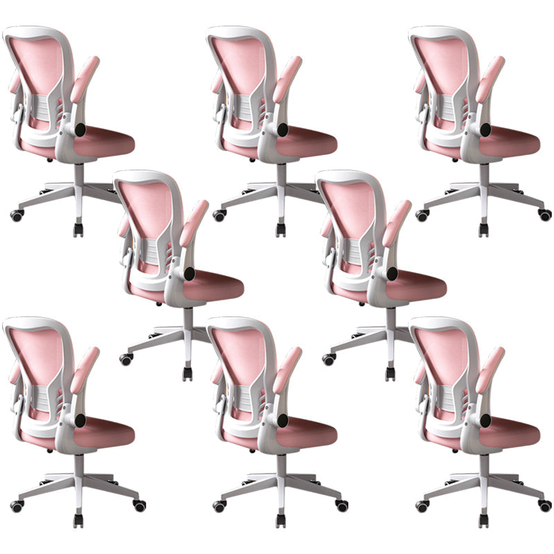 Modern Office Chair Adjustable Seat Height Swivel Chair with Breathable Back White-Pink 8 Piece Set Without Headrest Clearhalo 'furn' 'furn_office_chair' 'Furniture' 'Office Chairs' 'Office Furniture' 'office_chair' 6913642