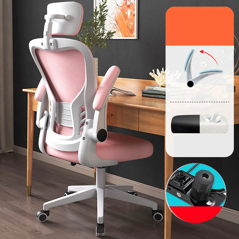 Modern Office Chair Adjustable Seat Height Swivel Chair with Breathable Back White-Pink 1 Piece With Headrest Clearhalo 'furn' 'furn_office_chair' 'Furniture' 'Office Chairs' 'Office Furniture' 'office_chair' 6913643