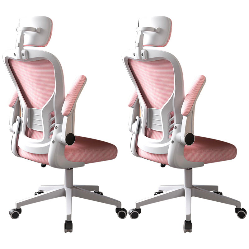 Modern Office Chair Adjustable Seat Height Swivel Chair with Breathable Back White-Pink 2 Piece Set With Headrest Clearhalo 'furn' 'furn_office_chair' 'Furniture' 'Office Chairs' 'Office Furniture' 'office_chair' 6913644