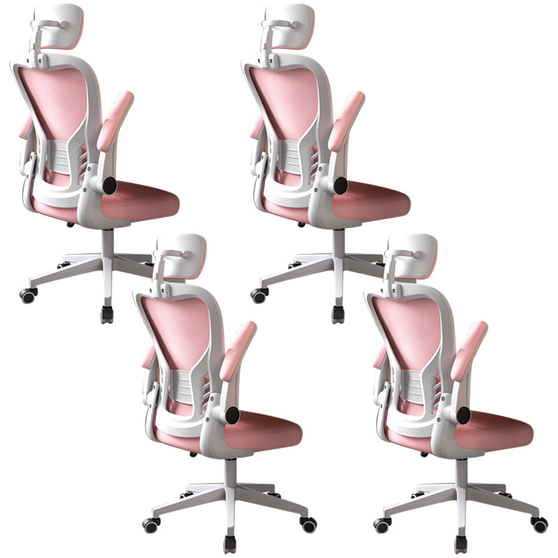 Modern Office Chair Adjustable Seat Height Swivel Chair with Breathable Back White-Pink 4 Piece Set With Headrest Clearhalo 'furn' 'furn_office_chair' 'Furniture' 'Office Chairs' 'Office Furniture' 'office_chair' 6913645