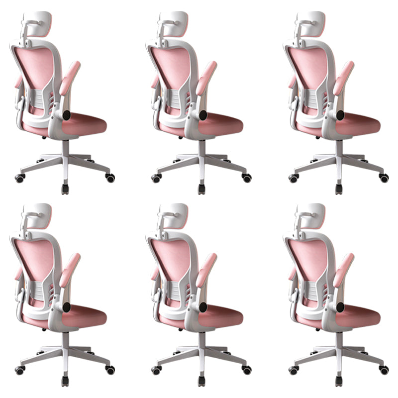 Modern Office Chair Adjustable Seat Height Swivel Chair with Breathable Back White-Pink 6 Piece Set With Headrest Clearhalo 'furn' 'furn_office_chair' 'Furniture' 'Office Chairs' 'Office Furniture' 'office_chair' 6913646