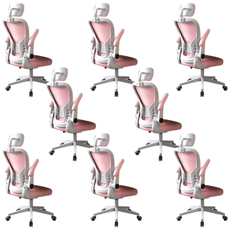 Modern Office Chair Adjustable Seat Height Swivel Chair with Breathable Back White-Pink 8 Piece Set With Headrest Clearhalo 'furn' 'furn_office_chair' 'Furniture' 'Office Chairs' 'Office Furniture' 'office_chair' 6913647