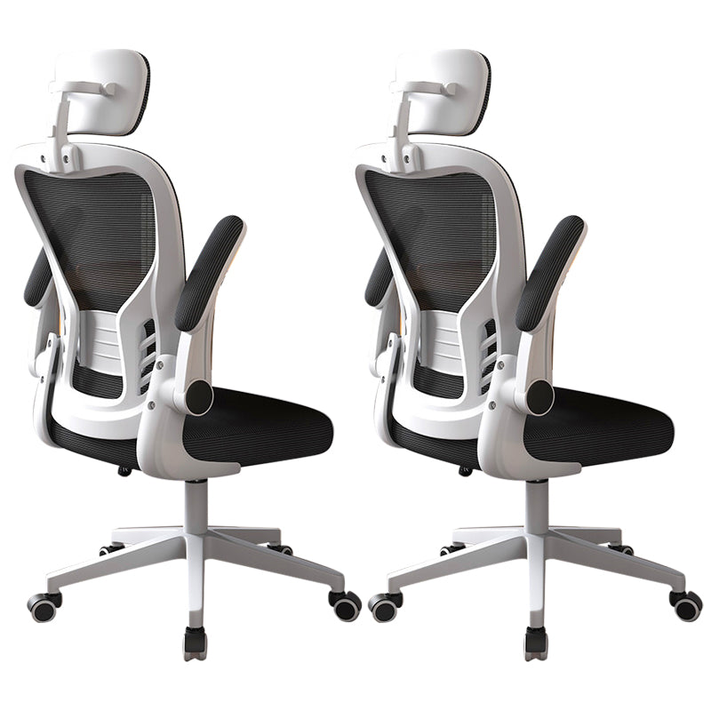 Modern Office Chair Adjustable Seat Height Swivel Chair with Breathable Back White-Black 2 Piece Set With Headrest Clearhalo 'furn' 'furn_office_chair' 'Furniture' 'Office Chairs' 'Office Furniture' 'office_chair' 6913654