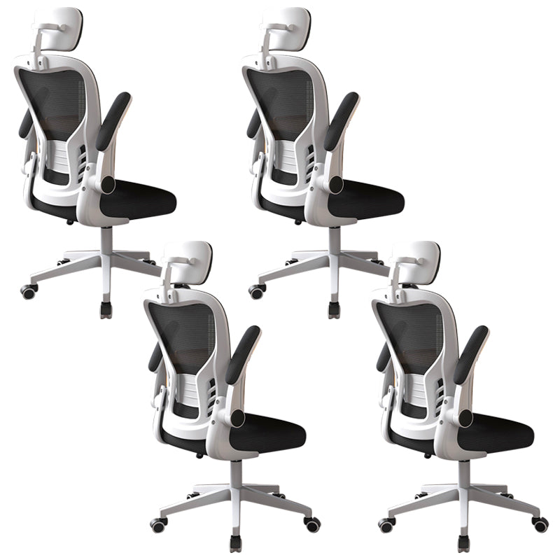 Modern Office Chair Adjustable Seat Height Swivel Chair with Breathable Back White-Black 4 Piece Set With Headrest Clearhalo 'furn' 'furn_office_chair' 'Furniture' 'Office Chairs' 'Office Furniture' 'office_chair' 6913655