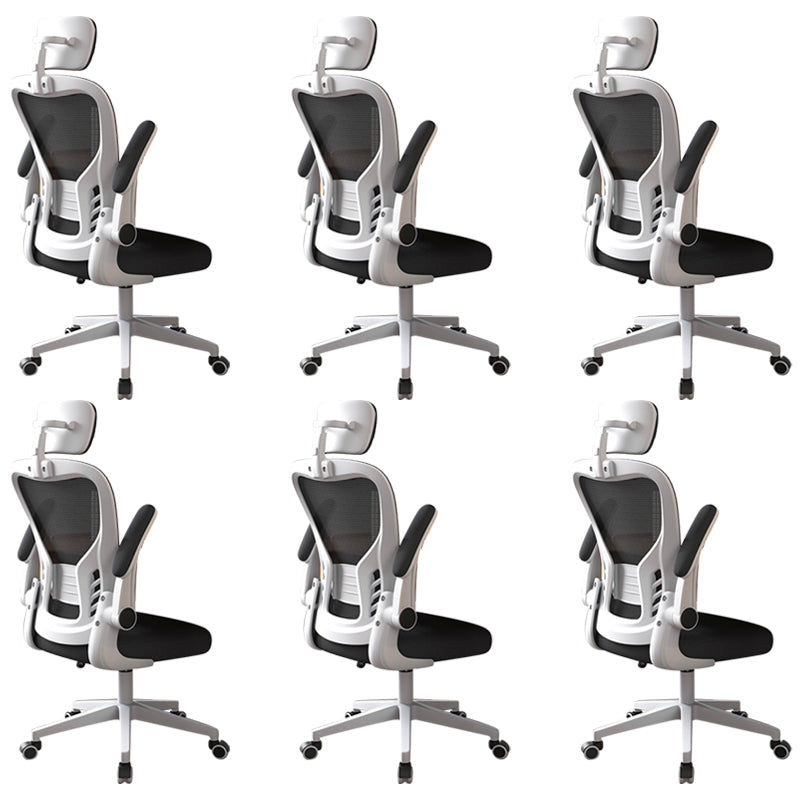 Modern Office Chair Adjustable Seat Height Swivel Chair with Breathable Back White-Black 6 Piece Set With Headrest Clearhalo 'furn' 'furn_office_chair' 'Furniture' 'Office Chairs' 'Office Furniture' 'office_chair' 6913656