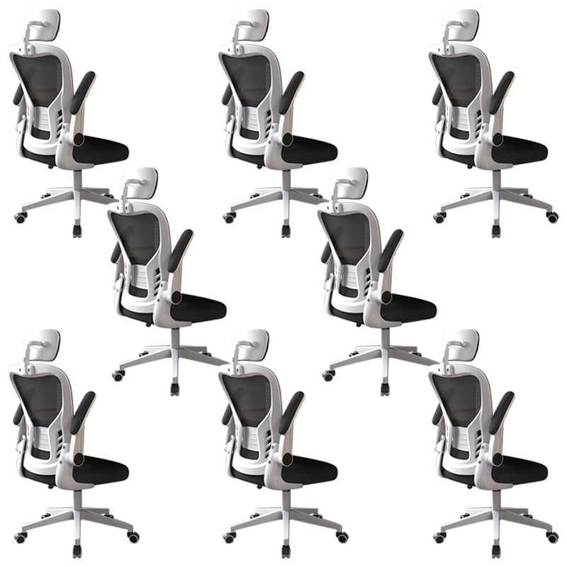 Modern Office Chair Adjustable Seat Height Swivel Chair with Breathable Back White-Black 8 Piece Set With Headrest Clearhalo 'furn' 'furn_office_chair' 'Furniture' 'Office Chairs' 'Office Furniture' 'office_chair' 6913657