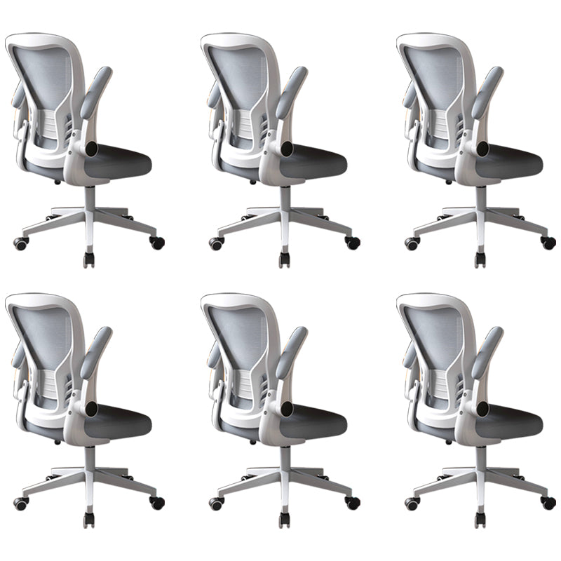 Modern Office Chair Adjustable Seat Height Swivel Chair with Breathable Back White-Gray 6 Piece Set Without Headrest Clearhalo 'furn' 'furn_office_chair' 'Furniture' 'Office Chairs' 'Office Furniture' 'office_chair' 6913661