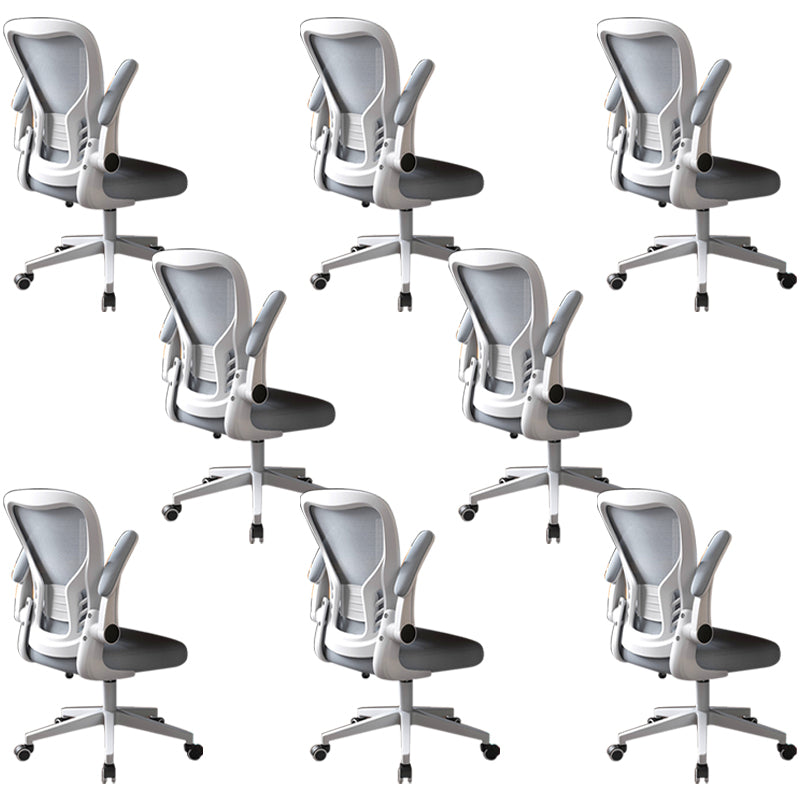 Modern Office Chair Adjustable Seat Height Swivel Chair with Breathable Back White-Gray 8 Piece Set Without Headrest Clearhalo 'furn' 'furn_office_chair' 'Furniture' 'Office Chairs' 'Office Furniture' 'office_chair' 6913662