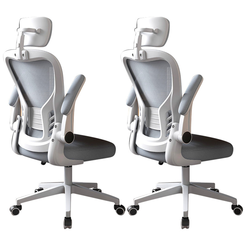 Modern Office Chair Adjustable Seat Height Swivel Chair with Breathable Back White-Gray 2 Piece Set With Headrest Clearhalo 'furn' 'furn_office_chair' 'Furniture' 'Office Chairs' 'Office Furniture' 'office_chair' 6913664