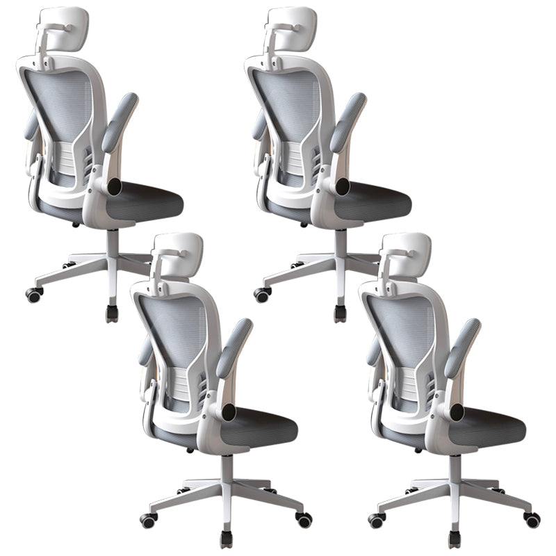 Modern Office Chair Adjustable Seat Height Swivel Chair with Breathable Back White-Gray 4 Piece Set With Headrest Clearhalo 'furn' 'furn_office_chair' 'Furniture' 'Office Chairs' 'Office Furniture' 'office_chair' 6913665