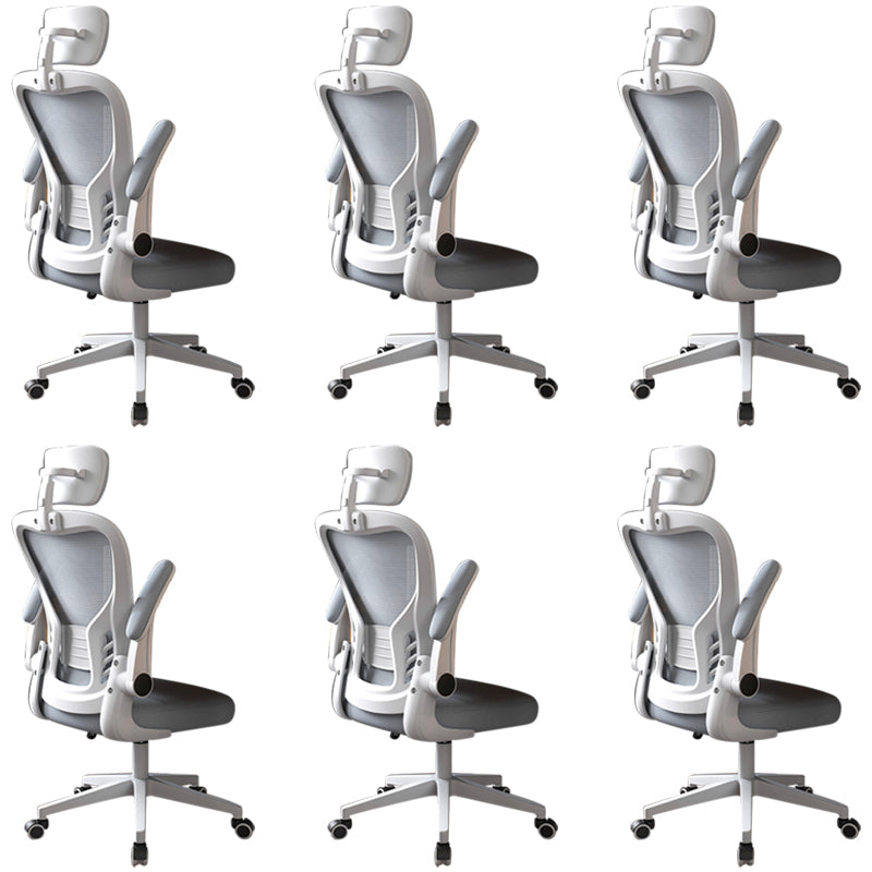 Modern Office Chair Adjustable Seat Height Swivel Chair with Breathable Back White-Gray 6 Piece Set With Headrest Clearhalo 'furn' 'furn_office_chair' 'Furniture' 'Office Chairs' 'Office Furniture' 'office_chair' 6913666