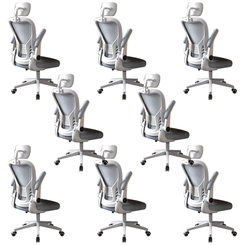 Modern Office Chair Adjustable Seat Height Swivel Chair with Breathable Back White-Gray 8 Piece Set With Headrest Clearhalo 'furn' 'furn_office_chair' 'Furniture' 'Office Chairs' 'Office Furniture' 'office_chair' 6913667