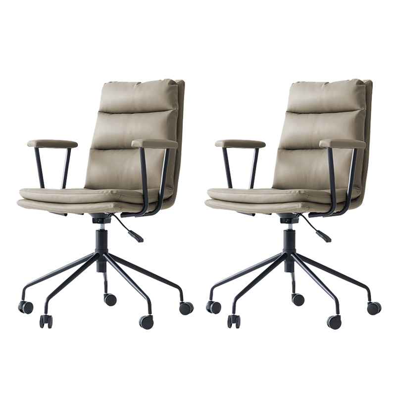 Contemporary Arms Included Task Chair Leather Desk Chair for Office Grey Genuine Leather 2 Piece Set Clearhalo 'furn' 'furn_office_chair' 'Furniture' 'Office Chairs' 'Office Furniture' 'office_chair' 6916238