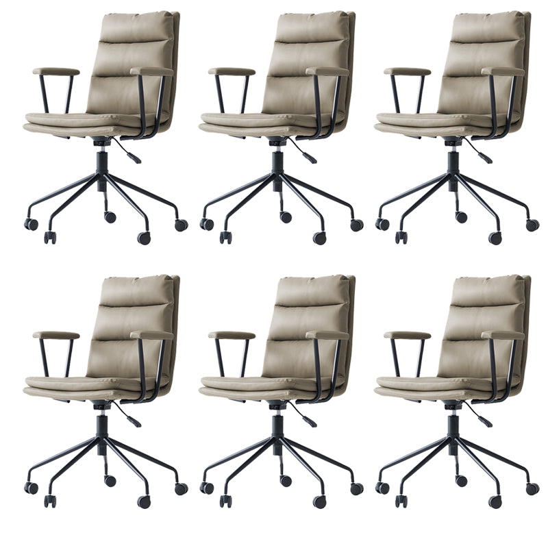 Contemporary Arms Included Task Chair Leather Desk Chair for Office Grey Genuine Leather 6 Piece Set Clearhalo 'furn' 'furn_office_chair' 'Furniture' 'Office Chairs' 'Office Furniture' 'office_chair' 6916243