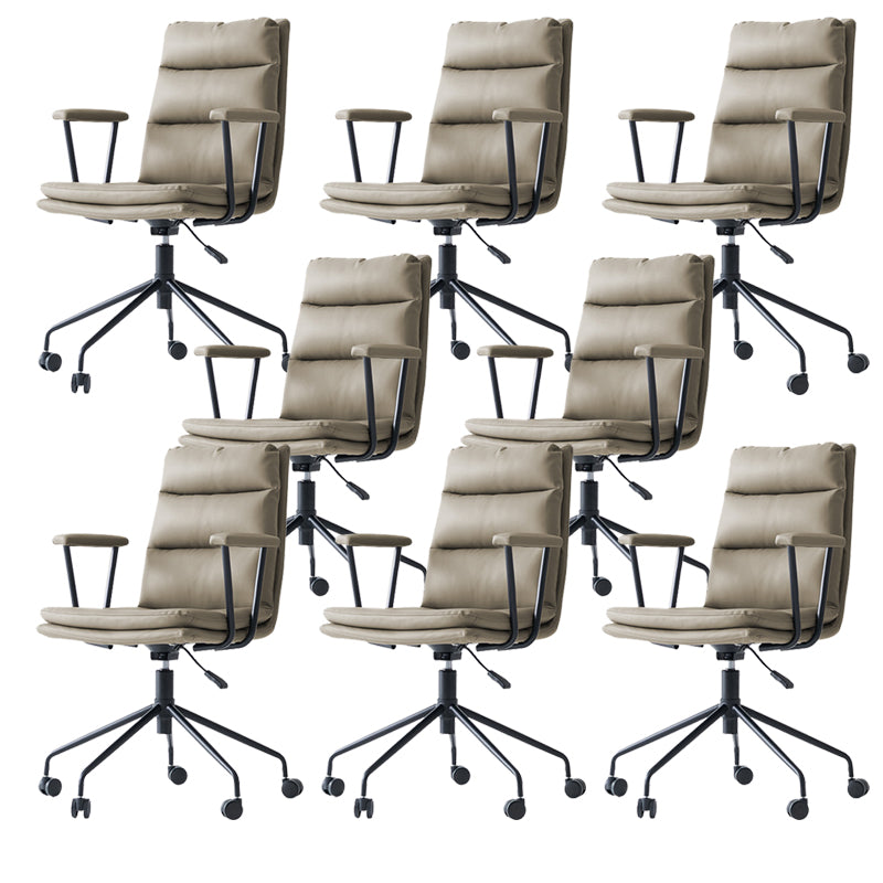 Contemporary Arms Included Task Chair Leather Desk Chair for Office Grey Genuine Leather 8 Piece Set Clearhalo 'furn' 'furn_office_chair' 'Furniture' 'Office Chairs' 'Office Furniture' 'office_chair' 6916245