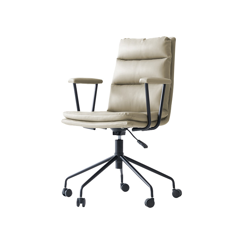 Contemporary Arms Included Task Chair Leather Desk Chair for Office Light Gray Genuine Leather 1 Piece Clearhalo 'furn' 'furn_office_chair' 'Furniture' 'Office Chairs' 'Office Furniture' 'office_chair' 6916247